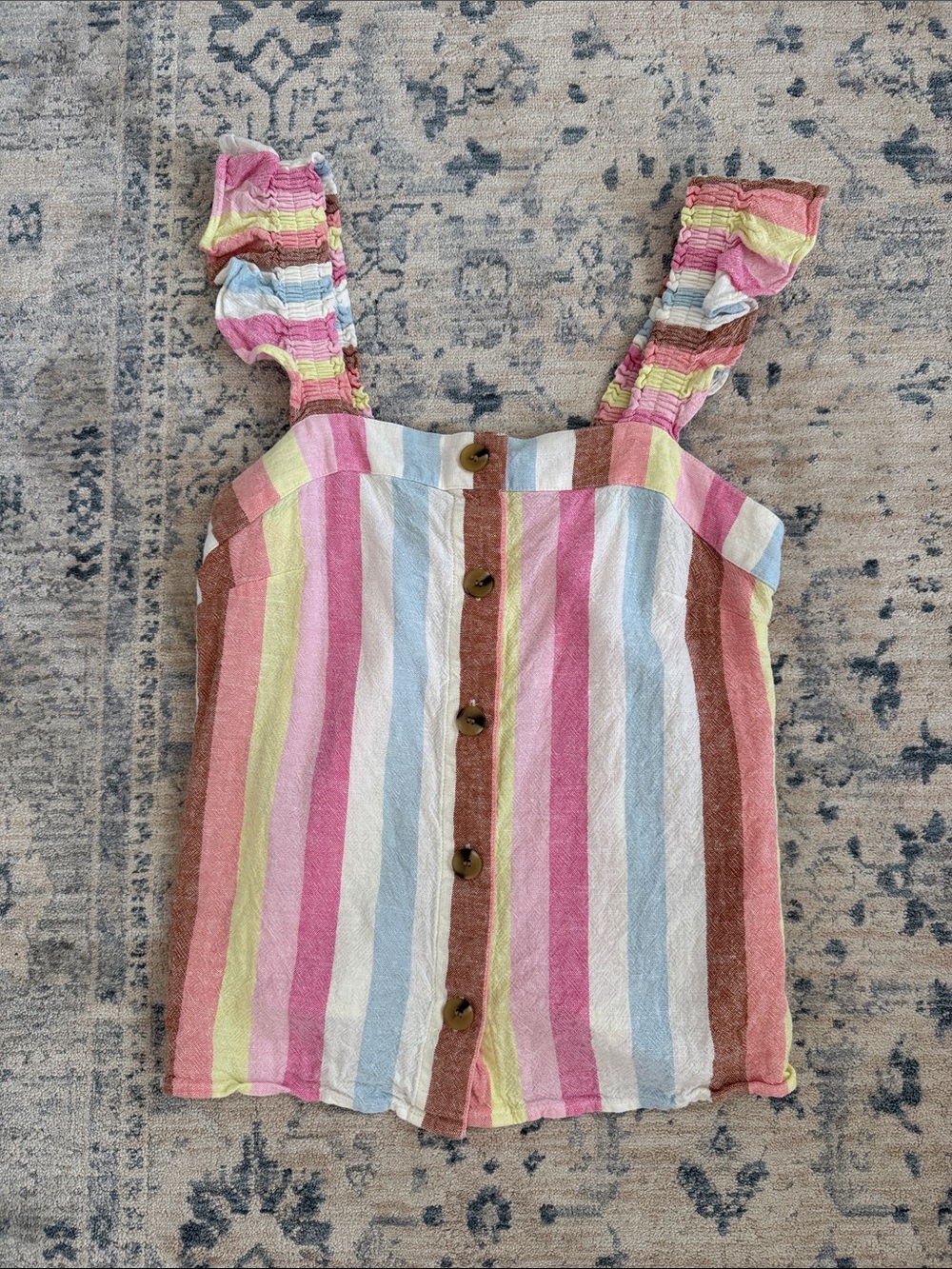 J. Crew Women’s Striped Ruffle Strap Button-Front Top - Multicolor